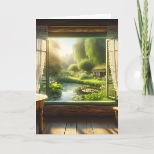 コテージコア: 穏やかな池を眺める カード (正面)