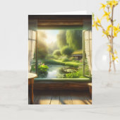 コテージコア: 穏やかな池を眺める カード (黄色い花)