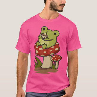 コテージコーエステティックカエルでコーヒー茶を飲む Tシャツ