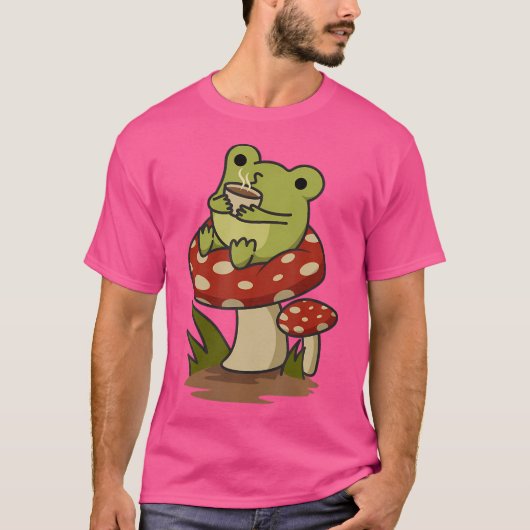 コテージコーエステティックカエルでコーヒー茶を飲む Tシャツ (正面)