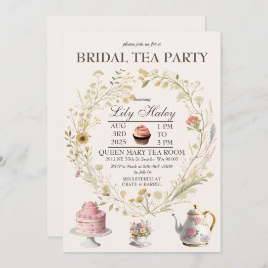 コテージコーレティーパーティーブライダルシャワー招待 招待状 (正面/裏面)