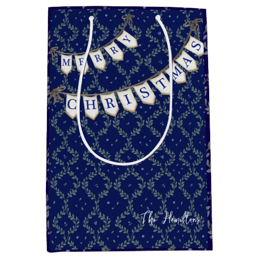 コテージコーレネイビークリスマスメリークリスマスペンダント ミディアムペーパーバッグ (正面)