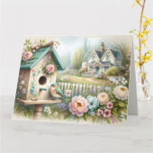 コテージコーレバードハウスウィズフローラガーデン カード (黄色い花)