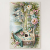 コテージコーレバードハウスウィズフローラガーデン ジグソーパズル (縦)