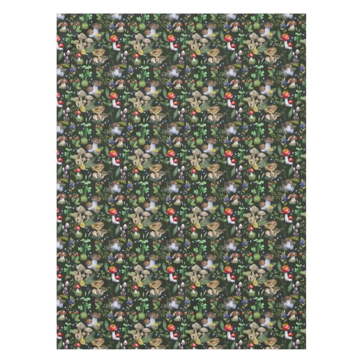 コテージコーレフォレストマッシュルーム緑の葉 テーブルクロス (正面)