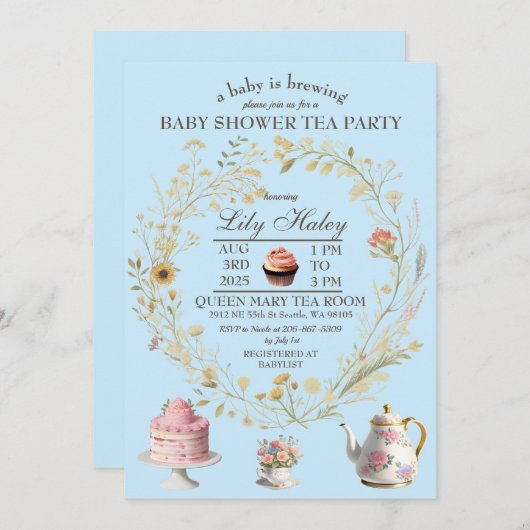 コテージコーレ茶パーティーベビーシャワー招待状 招待状 (正面/裏面)