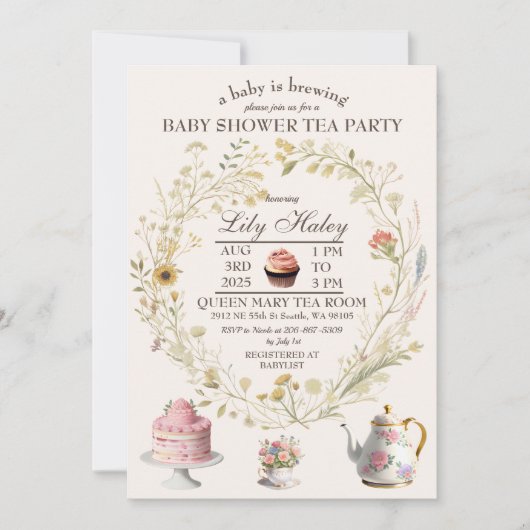 コテージコーレ茶パーティーベビーシャワー招待状 招待状 (正面)