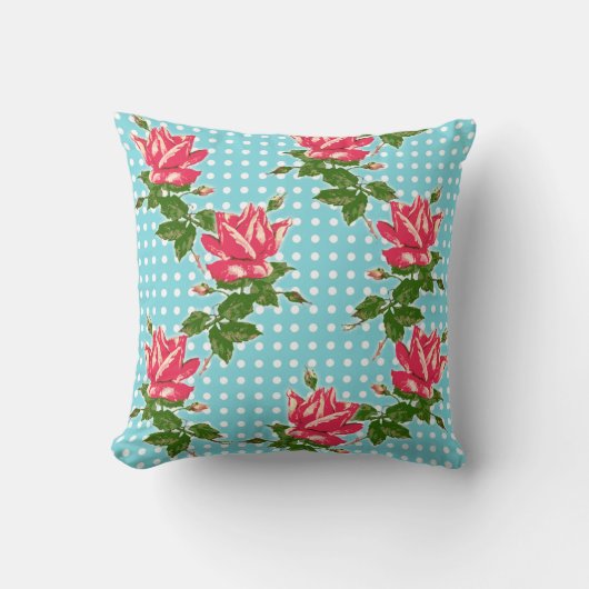 コテージシックなキャベツバラとドット枕 クッション (正面)