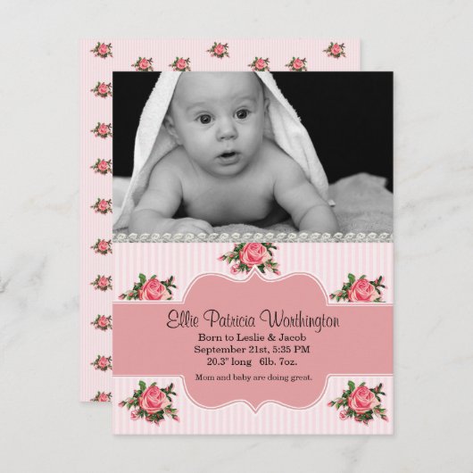 コテージシックなベビーガール誕生のお知らせ 案内状 (正面/裏面)