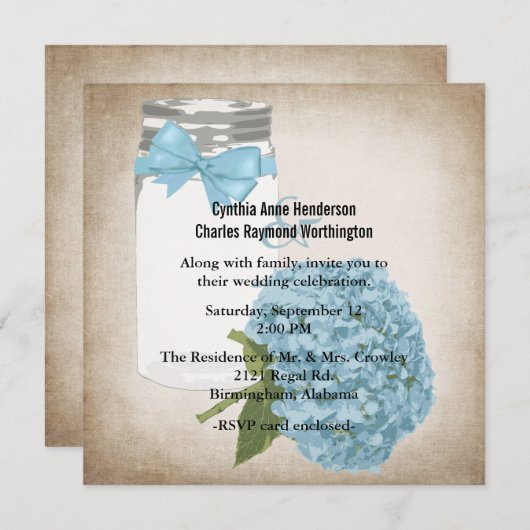 コテージシックアジサイとメイソンジャー結婚ズ 招待状 (正面/裏面)