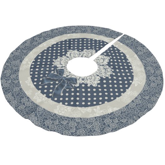 コテージシックブルーとアイボリークリスマスツリースカート ブラッシュドポリエステルツリースカート (アングル)