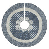 コテージシックブルーとアイボリークリスマスツリースカート ブラッシュドポリエステルツリースカート (正面)