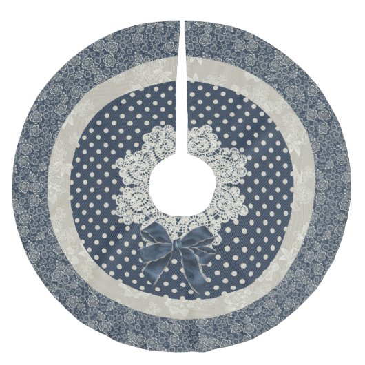 コテージシックブルーとアイボリークリスマスツリースカート ブラッシュドポリエステルツリースカート (正面)