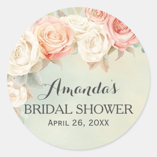 コテージシックヴィンテージバラブライダルシャワー ラウンドシール (正面)