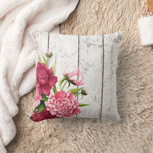 コテージシック牡丹アクセント枕 クッション (ブランケット)