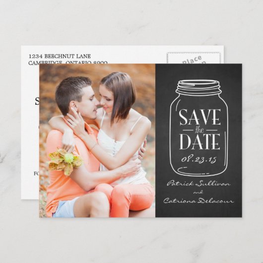 コテージシックMason Jar日付ポストカードを保存 案内ポストカード (正面/裏面)