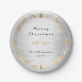 コテージシルバーグレー金ゴールドクリスマス ペーパープレート (正面)