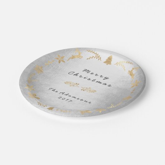 コテージシルバーグレー金ゴールドクリスマス ペーパープレート (アングル)