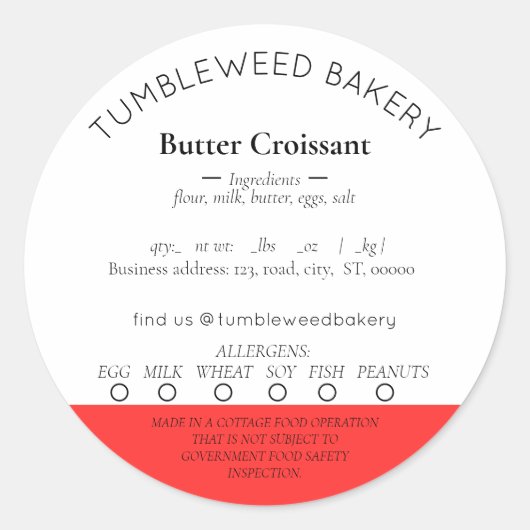 コテージシンプル食品法のシール ラウンドシール (正面)