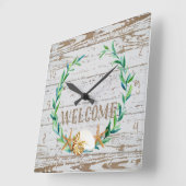 コテージスタイルウェルカム木製フェンスウッドボード スクエア壁時計 (傾斜)