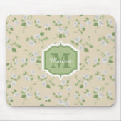 コテージスタイルフローラホワイトデイジークリームモノグラム マウスパッド (正面)