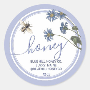 コテージスタイルブルーフラワーハニーラベル付き蜂 ラウンドシール