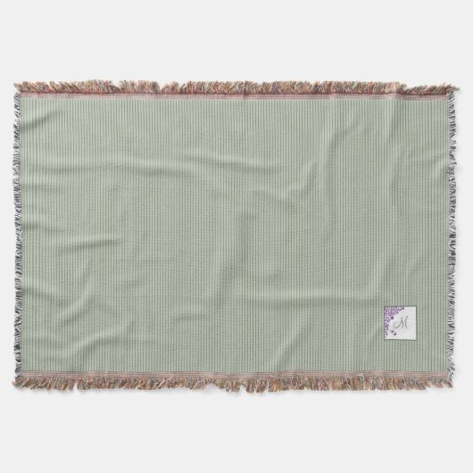 コテージセージストライプ紫フローラスクリプトモノグラム スローブランケット (正面)