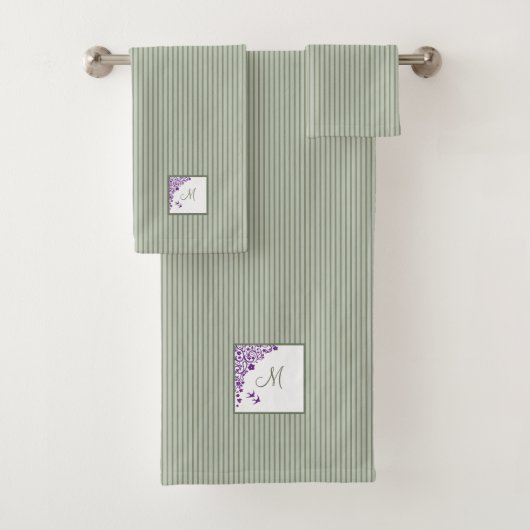 コテージセージストライプ紫フローラスクリプトモノグラム バスタオルセット (インサイチュ)