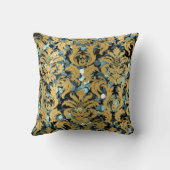 コテージダマスクティール(緑がかった色)赤面金ゴールドマスタード王室の クッション (裏面)