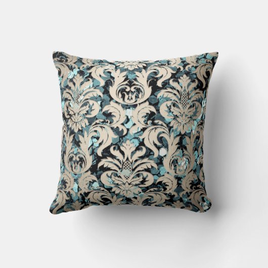 コテージティール(緑がかった色)水中競技シルバーダマスクセピアセクイン クッション (裏面)