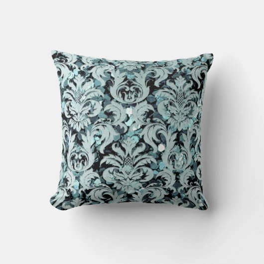 コテージティール（緑がかった色）水中競技シルバーダマスクネイビーシーセイン クッション (正面)