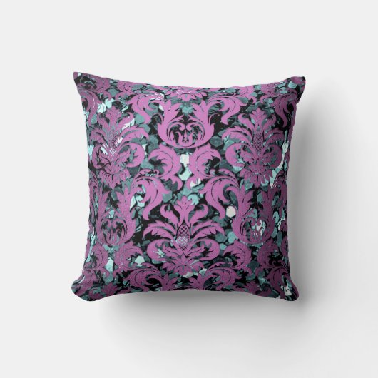 コテージティール(緑がかった色)水中競技ダマスクバイオレットパープルセイン クッション (正面)