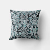 コテージティール（緑がかった色）水中競技ダマスクブルーグレーネイビーシークイン クッション (裏面)