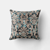 コテージティール（緑がかった色）水中競技ダマスクブルーブルーアイボリー クッション (裏面)