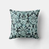 コテージティール（緑がかった色）水中競技ダマスクブルーラックスセクイン クッション (裏面)