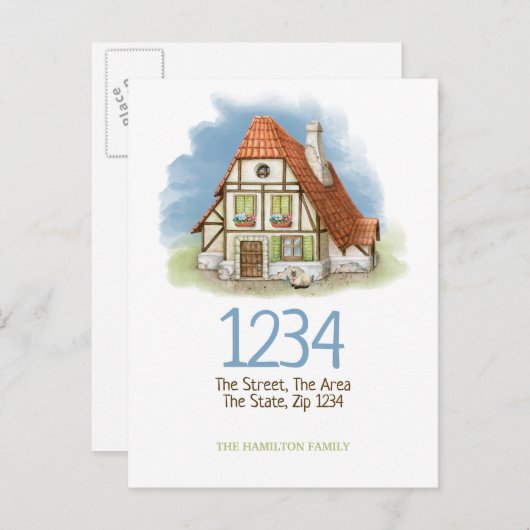 コテージハウスウォーターカラー我々は家に移動した 案内ポストカード (正面/裏面)