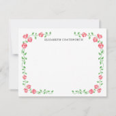 コテージパーソナライズされたコアレッドローゼズハンドドロッドボホ ノートカード (正面)