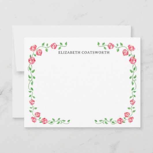 コテージパーソナライズされたコアレッドローゼズハンドドロッドボホ ノートカード (正面)