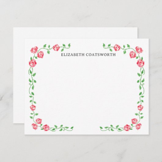 コテージパーソナライズされたコアレッドローゼズハンドドロッドボホ ノートカード (正面/裏面)