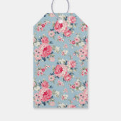 コテージパーソナライズされたピンクローズオンブルーバックグラウンド ギフトタグ (裏面)