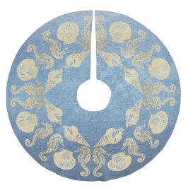 コテージビーチメタフェイクリックブルー金ゴールドシーシェル ブラッシュドポリエステルツリースカート