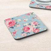 コテージピンクローゼオンブルーバックグラウンド コースター (左側)