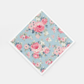 コテージピンクローゼオンブルーバックグラウンド スタンダードランチョンナプキン (角)
