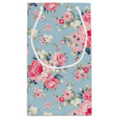 コテージピンクローゼオンブルーバックグラウンド スモールペーパーバッグ (裏面)