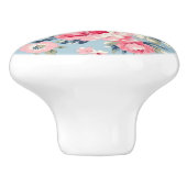 コテージピンクローゼオンブルーバックグラウンド セラミックノブ (側面)