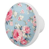 コテージピンクローゼオンブルーバックグラウンド セラミックノブ (右)