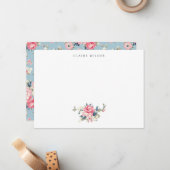 コテージピンクローゼオンブルーバックグラウンド ノートカード (正面/裏面インサイチュ)