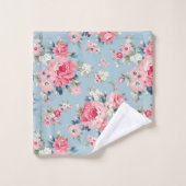 コテージピンクローゼオンブルーバックグラウンド バスタオルセット (ウォッシュタオル)