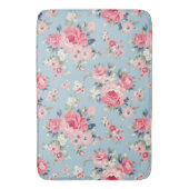 コテージピンクローゼオンブルーバックグラウンド バスマット (正面縦)