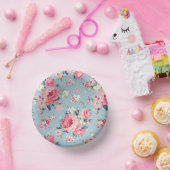 コテージピンクローゼオンブルーバックグラウンド ペーパーボウル (パーティー)